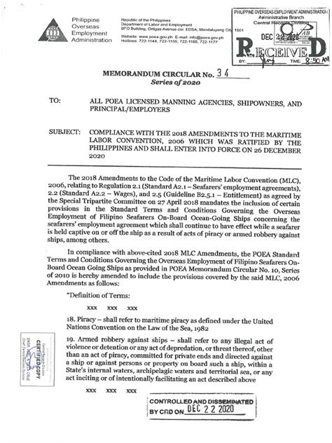 POEA MEMORANDUM CIRCULARS .